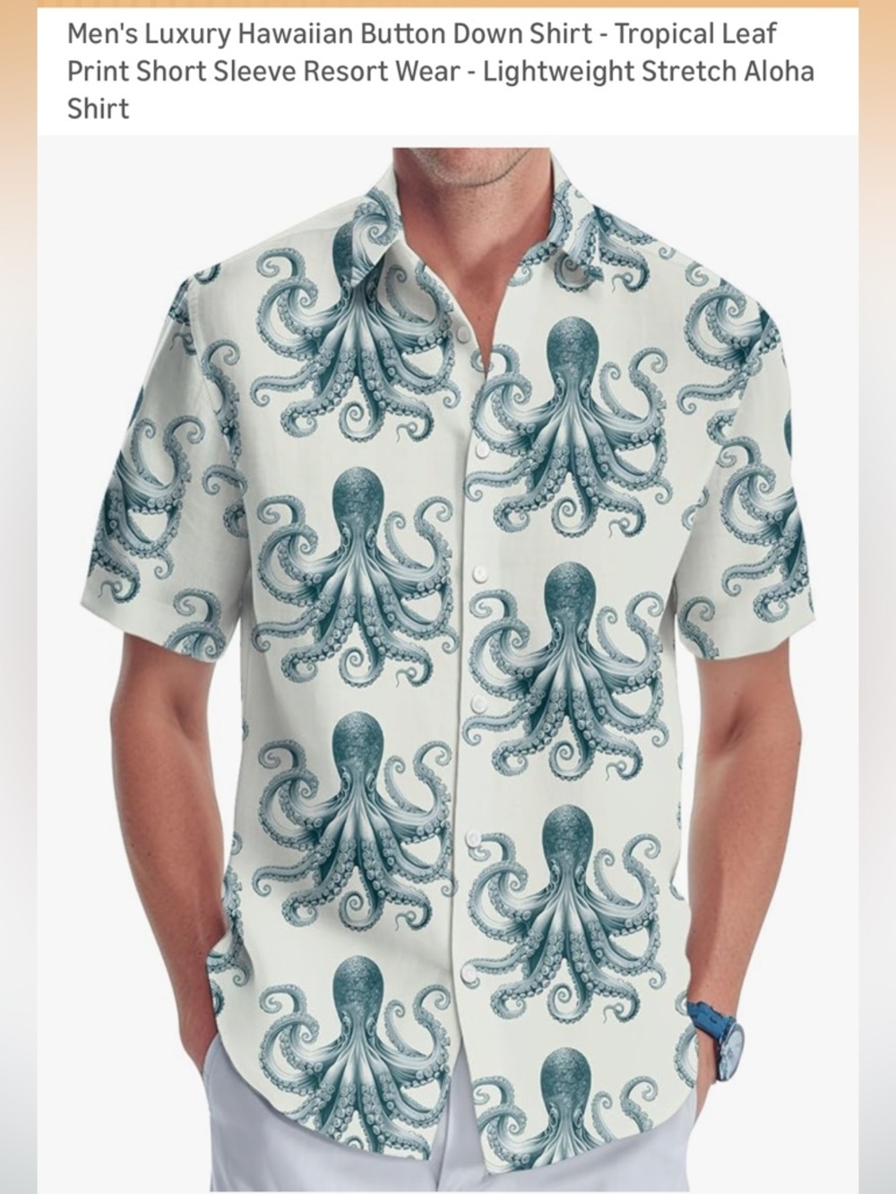 Men's Octopus Print Hawaiian Short Sleeve Shirt - XXL NWT!